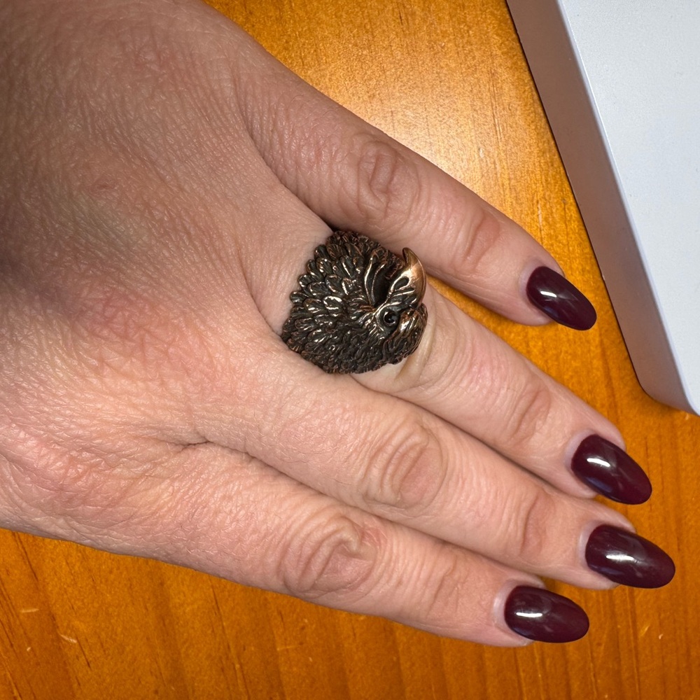 Antique Bronze Eagle Head Ring - Picture 3 of 5